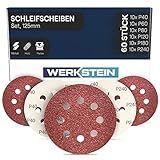 WERKSTEIN 60 Stück Schleifpapier 125mm - Set mit je 10x P40/60/80/120/180/240 Exzenterschleifer Schleifpapier, 8 Löcher - Für Metall, Holz uvm.