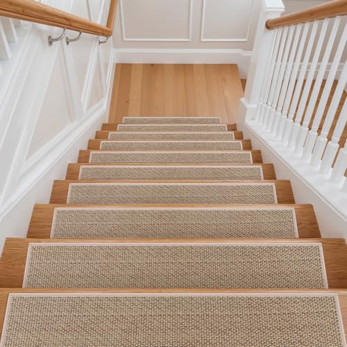 Tiveney Stair Treads Non Slip, 15PCS 8"x30" Washable Carpet Stair Treads for Wooden Steps, Self-adhesive Anti-slip Backing Peel and Stick Stair Runner, Indoor Staircase Step Treads for Kids Elders Dog
