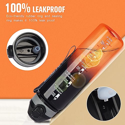 AOHAN Trinkflasche 1L klare Wasserflasche mit Strohhalm BPA Freie Sport Flasche Geschirrspüler Sichere Auslaufsichere Motivierende… – Ansicht 4