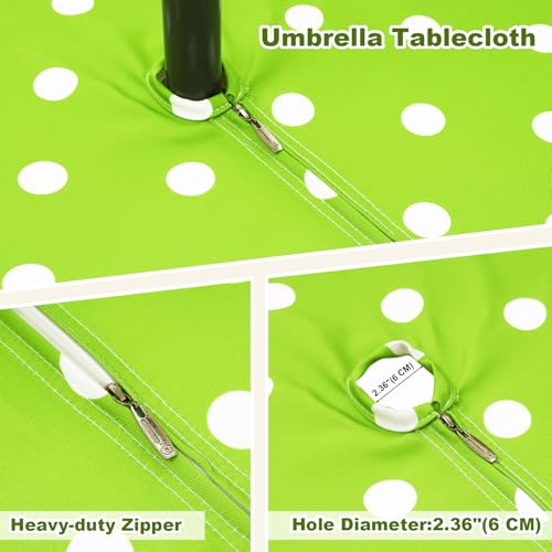 Image of Poise3EHome 60X84 Outdoor /Indoor Waterproof Spillproof Rectangle Tablecloth with Umbrella Hole for Camping, Picnic, Afternoon Tea, BBQ, Green Dot