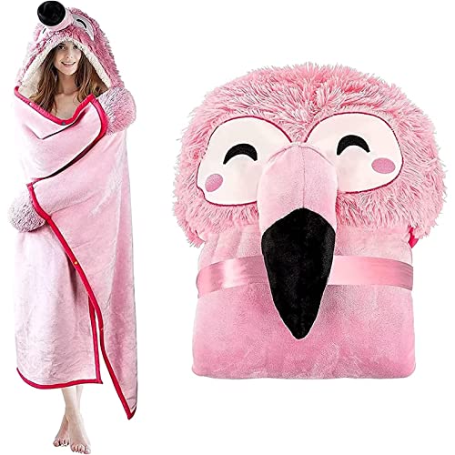WJMSDK Decken Hoodie Geschenk für Frauen Tragbare Decke Flamingo Geschenke Sofadecke Sloth Kuscheldecke Flauschig Cartoon Flamingo tragbare Decke Wearable als TV Sofa Decke 149x129cm Cover
