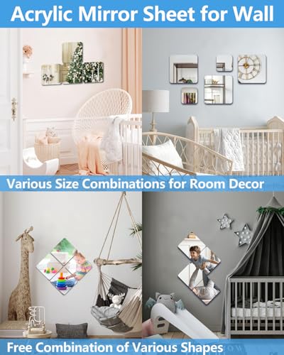 Image of Unbreakable Mirror Tiles, Self Adhesive, 16 x 12 Inch, Toddler Mirror for Classroom, Peel and Stick on Small Mirrors for Wall Decor, Shatterproof