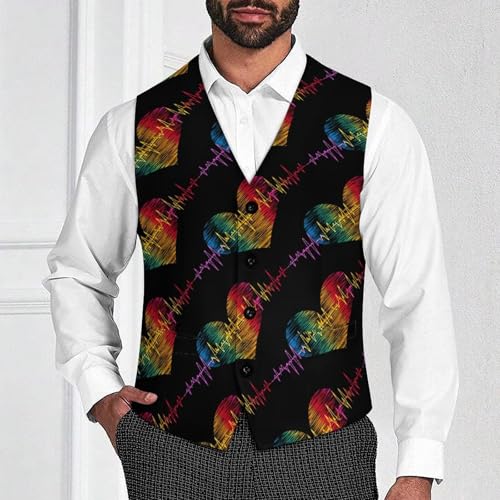 LGBT Heartbeat Lesbian Gays Love Men's Suit Vests Dress Vest V-Neck Waistcoat Slim Business Formal with Pocket2