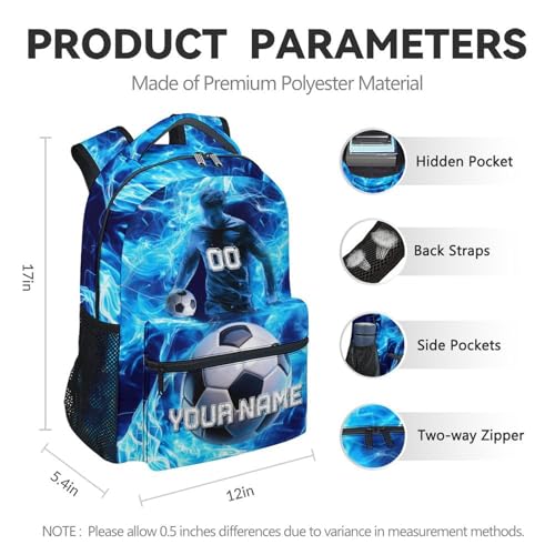 Custom Boys Backpack With Lunch Box, 3PCS Soccer Backpacks Matching Combo for Kids, Sport Blue 17 Inch Bookbag and Pencil Pouch Bundle for Primary School4
