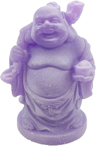Miniatura 5 de usamjtable Feng Shui - Juego de 6 figuras de Buda moradas de 3 pulgadas, color marfil, con cara feliz que brilla en la oscuridad, estatua de cristal