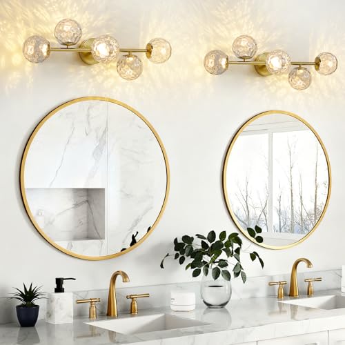 Image of ALIYIQI LED Bathroom Vanity Light Fixtures,Brushed Gold Brass Bathroom Light Fixtures