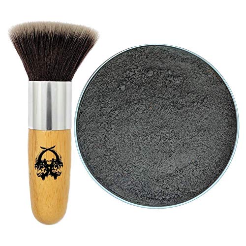 Travel Dry Shampoo Powder | Eco Friendly, All Natural Root Touch Up, Vegan Ingredients | Hair Powder Volumizer | For Black and Dark Brown Hair. (Ravn + Application Brush) Two Goats Apothecary