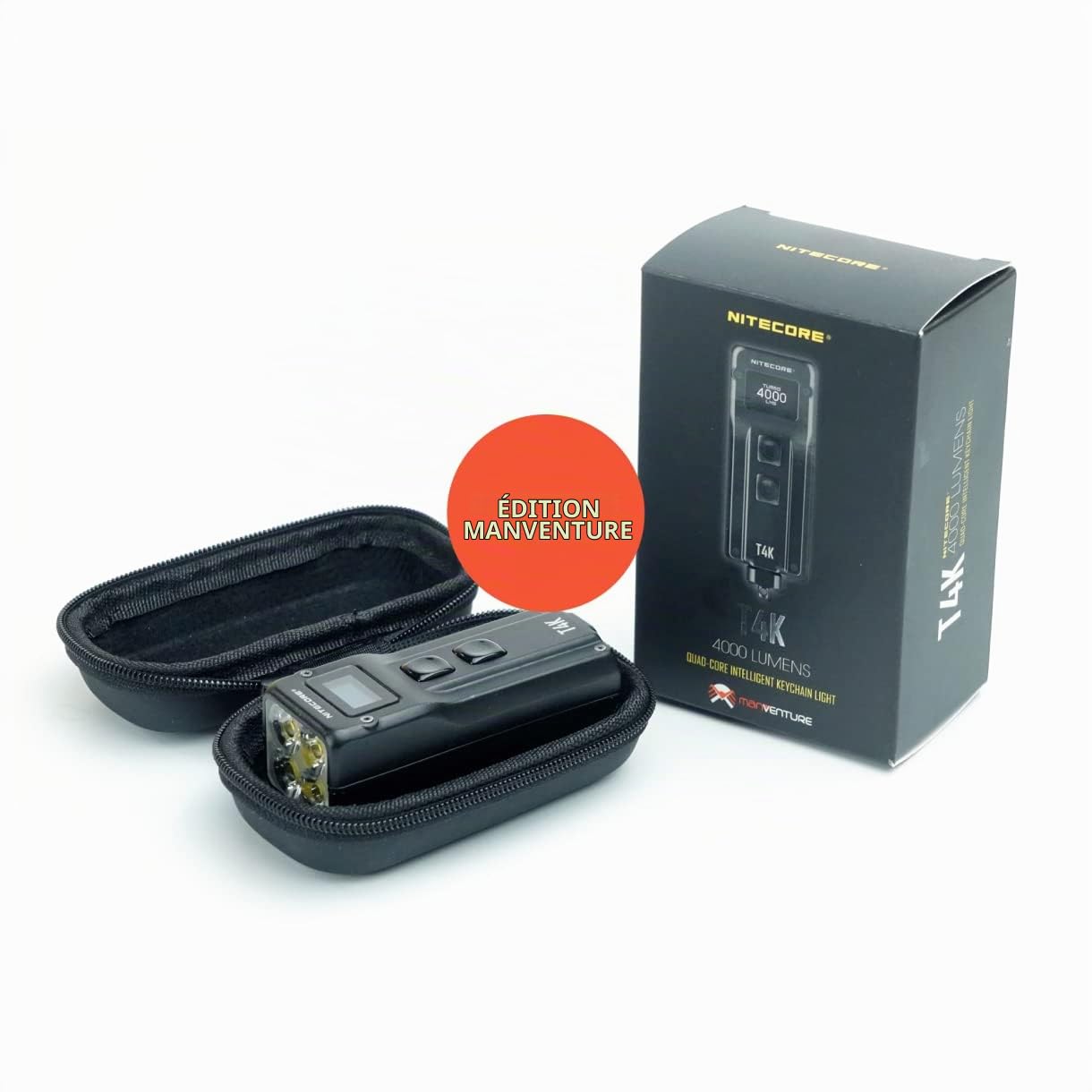 Nitecore T4K 4000 Lumen Turbo Lampe de Poche Rechargeable par USB C avec Ecran OLED, Edition Manventure