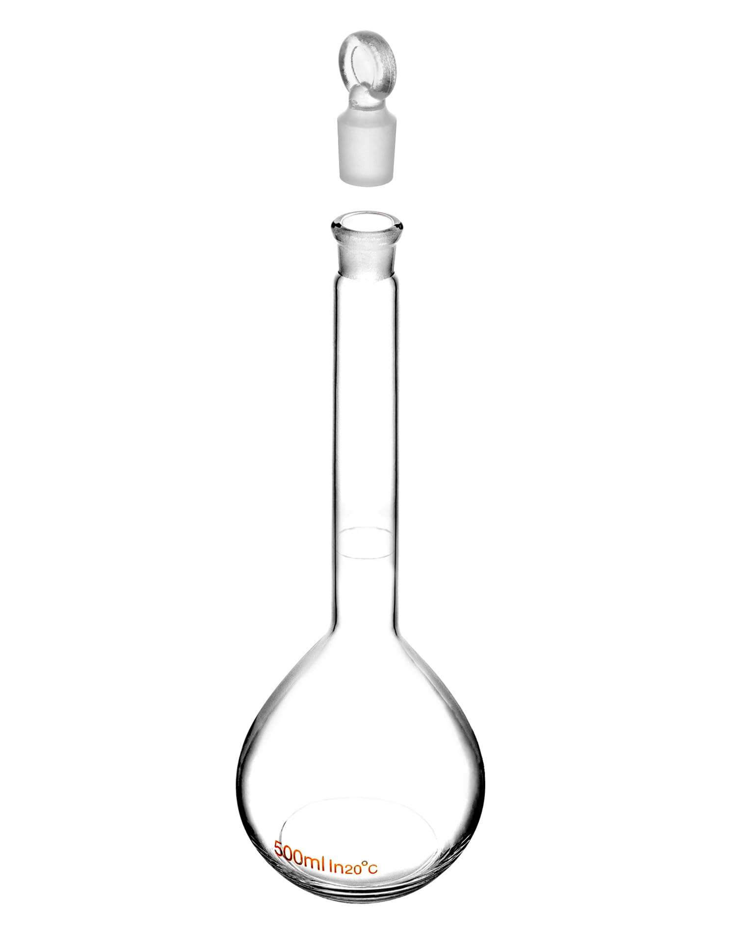 QWORK Frasco volumétrico de 500 ml con tapón de vidrio, vidrio de borosilicato alto 3.3, 2 unidades