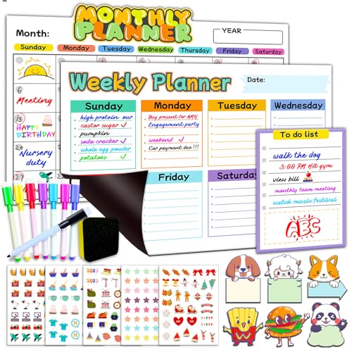 冷蔵庫 マグネット カレンダー ホワイトボード 予定表 月間 週間 消せる 勉強 スケジュール 管理 家庭用 学習 計画ボード リマインダー 便利 付箋 書き込み