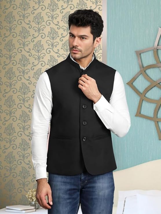 Image of Semi Formal Waistcoat for Men, Cotton Jacket for Diwali, Wedding, Ethnic, Office Party, Formal and Casual Look