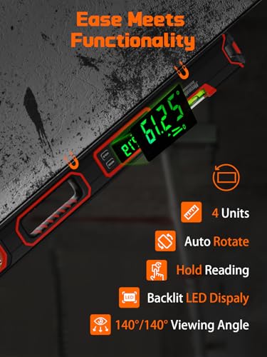 Image of Mecurate 24-Inch Digital Level, Large Electronic Inclinometer with Backlit LCD, ±0.1 Accuracy, Magnetic Electronic Torpedo Level, High Accuracy Angle Finder for Construction Carpentry DIY Projects