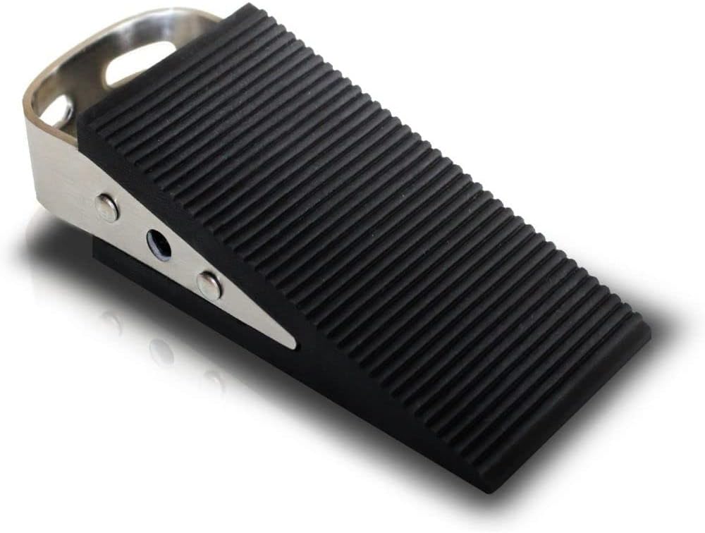 Large Rubber Door Stopper with Brushed Stainless Steel Handle and Hook - Door Stop That Won't Scratch Floor or Door - Works On All Surfaces