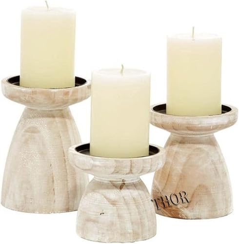 Portavelas para velas de pilar (juego mediano de 3) - Portavelas de madera de mangowood - Portavelas de madera de granja - Soporte de velas de piso