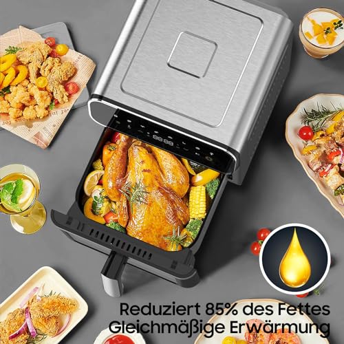 Heteluchtfriteuse, 6,7 liter, airfryer XXL, heteluchtfriteuse zonder vet, 2200 W heteluchtfriteuse met 8 kookprogramma's, digitaal display, met Duits receptenboek - Afbeelding 4