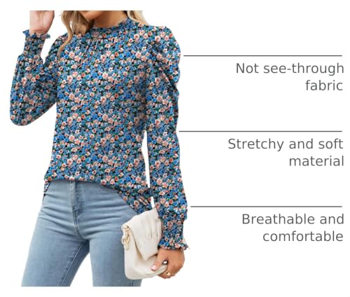 Image of LUYAA Puff Long Sleeve Shirts for Women Tops Dressy Casual Frill Mock Neck Smocked Cuffs Blouses
