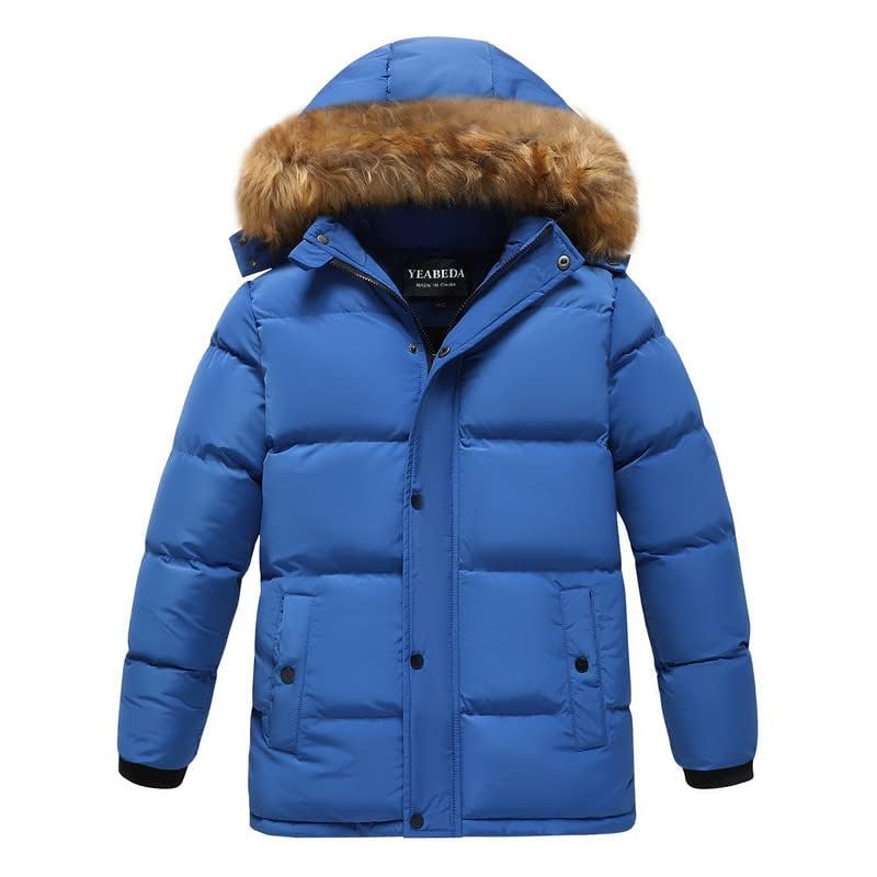 Boys Winter Coats Warm Heavy Waterproof Windproof Puffer Jacket with Detachable Fur Hood