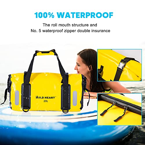 WILD HEART Bolsa Secadora Impermeable Duffel 20L con Costuras Soldadas, Correas de Hombro, Bolsillo de Malla para Kayak, Camping, Navegación, Bicicleta, Motocicleta miniatura 3