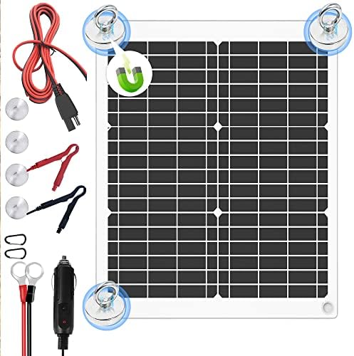 20W Solar Battery Panel Charger 12 Volt with Magnetic Attachment – Solar Battery Maintainer for Car, Boat, RV – Solar Trickle Charger with 3-Color LED Indicator, Higher Conversion Rate