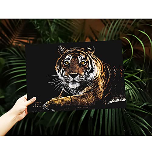 Animal Scratch Art Rainbow Painting Paper, Engraving Art & Craft Sets, Creative Foil Scratch Art Toys Gift, Diy Sketch Card Scratchboard For Kids & Adults, Women - 16'' X 11.2'' With 3 Tools (Tiger) #TOP1