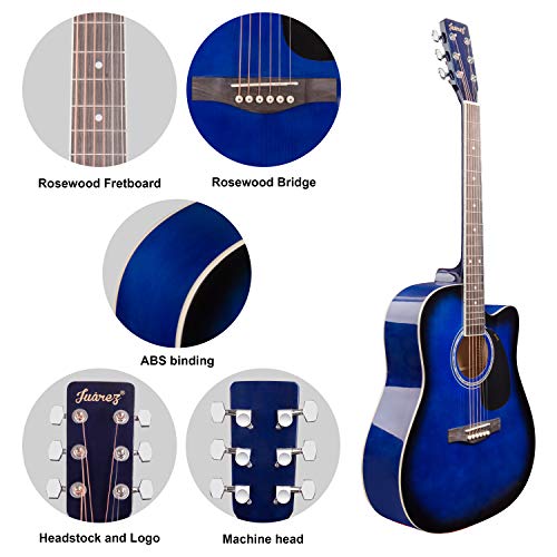 Image of JUAREZ Arpeggio 41 Inch Acoustic Guitar Kit, JRA41SP-TBS Spruce Top, Rosewood Fretboard & Bridge, Truss Rod, Chrome Die Cast Machine Tuners, Blue Sunburst