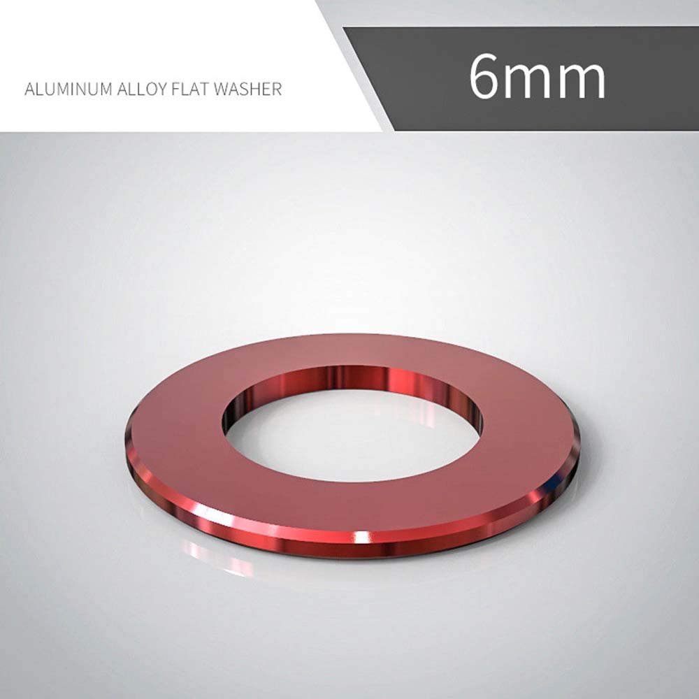 50 Pcs M6 Red T6 Aluminium Colorful Flat Washer for Motorcycle Sportbike Bodywork (50 Pcs, M6 red)