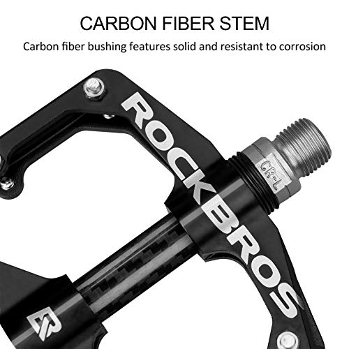 Rock Bros Mountain Bike Pedals Flat Bicycle Pedals 9/16 Lightweight Road Bike Pedals Carbon Fiber Sealed Bearing Flat Pedals For Mtb (Black) #TOP2