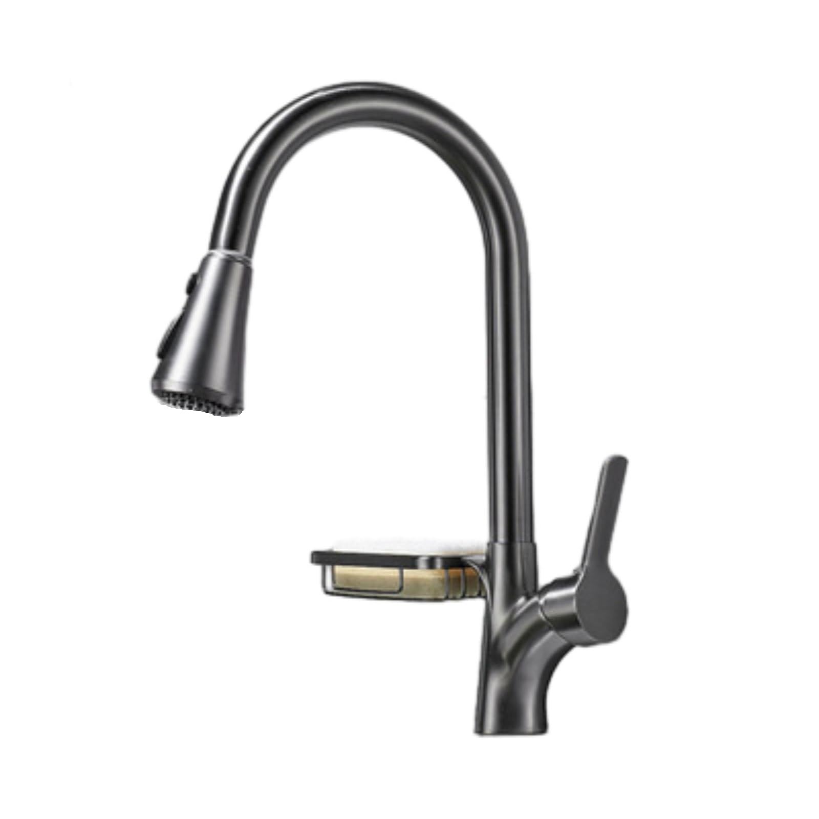 ZYCHSJXA Kitchen Faucet Copper Hot and Cold Swivel Pull-Out Vegetable Sink Splash-Proof Gun Gray Mesh Basket