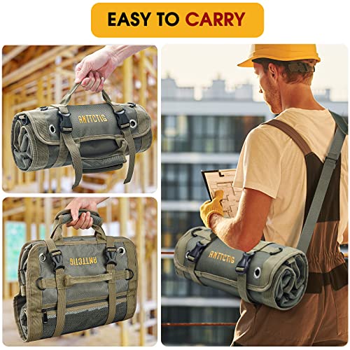 Anttctig Tool Bags, (Upgraded Version) Heavy Duty Roll Up Tool Bag Organizer And Storage With 3 Detachable Tool Pouch+1 Wrench Organizer+2 Small Pockets, Tool Roll With Adjustable Shoulder Strap #TOP6