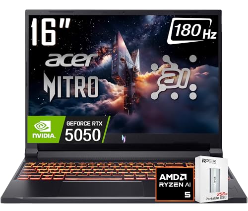 acer Nitro V 16 AI Gaming Laptop, 16' WUXGA IPS180Hz Display, AMD...
