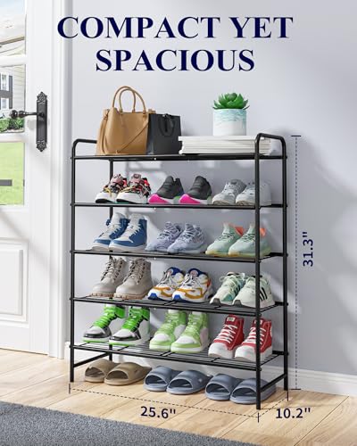 Image of Kitsure Shoe Rack - Stainless Steel Shoe Organizer, Sturdy Shoe Rack for Closet and Front Door Entrance, Free Standing Shoe Shelf, Closet Organizers and Storage, 25.6 inch Wide - 5 Tier, Black