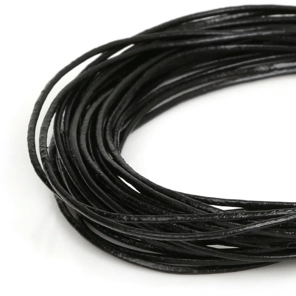 Embroidery thread, Cowhide Leather Rope String, Round Thong Cord 5 Meters Multicolor 1-2mm DIY Jewelry Making Bracelet Findings(Black,2mm)