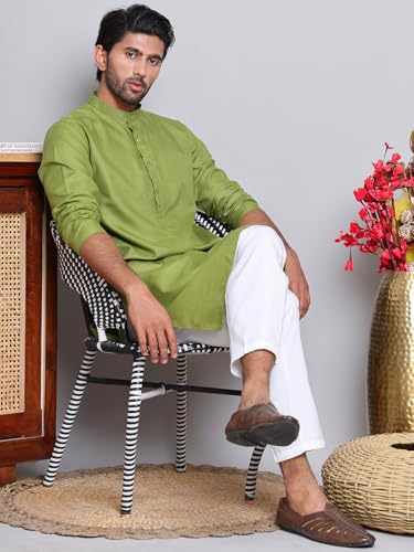 Image of Amazon Brand - Tavasya Men Casual Collared Festive Kurta | Cotton Blend | Solid | Knee Length | Regular Fit (Available in Plus+ Sizes)