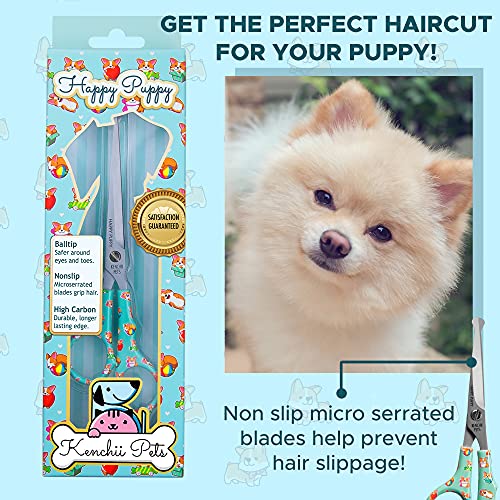 Kenchii Happy Puppy Ball Tip Shears Trimming Scissors For Dogs | Pet Grooming Puppy Essentials | Stainless Steel Grooming Scissors For Dogs | Safety Blunt Tip Scissors And Dog Grooming Tools | 5.5 In #TOP3