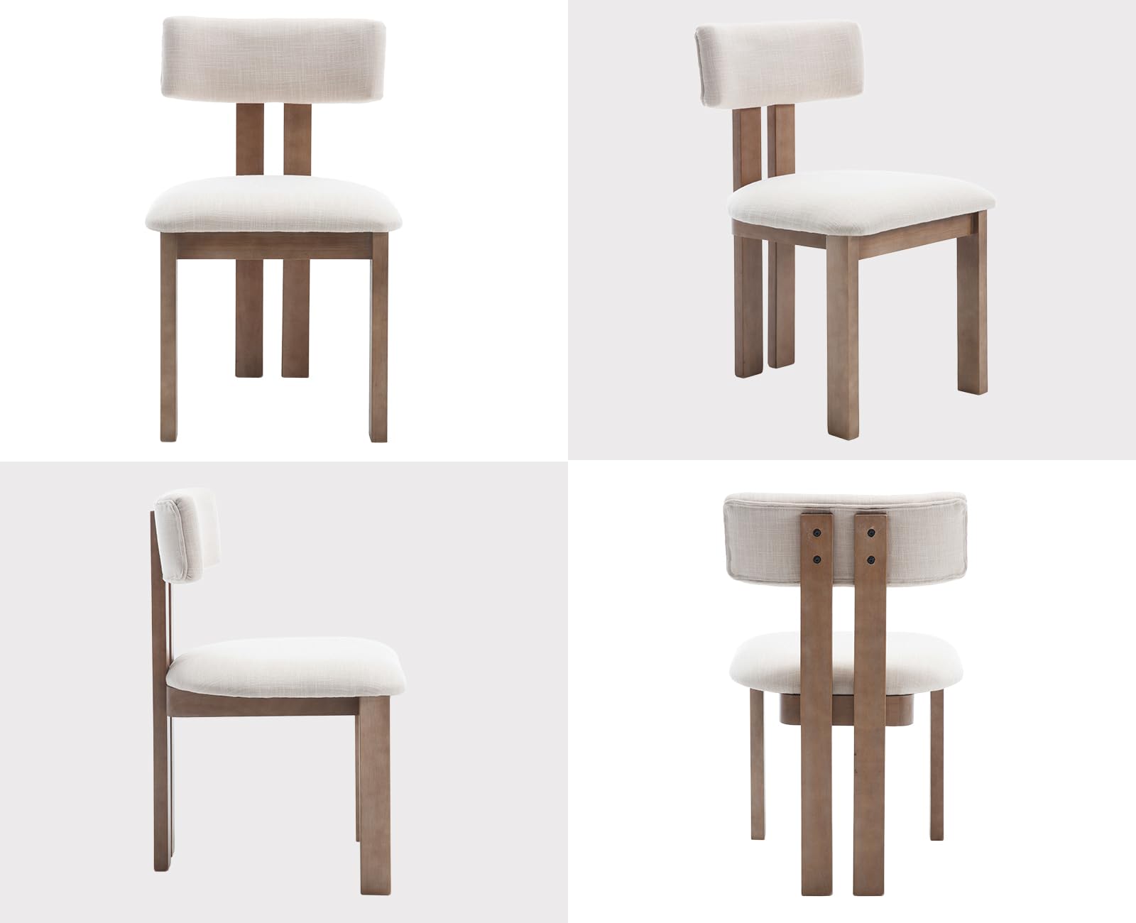 chairus 2PCS Sillas de Comedor de Lino con Patas de Madera, Biege | Asiento y Respaldo Tapizadas de Lino, Respaldo Curvo, Sin Brazos