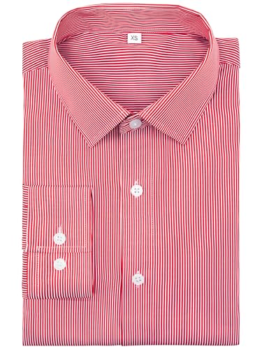 Mens Dress Shirts Long Sleeve Button Down Shirt Striped Wrinkle Free Shirt Business Casual Regular Fit Formal Shirts Red L
