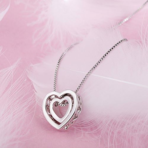 murtoo Women's Necklace Heart Pendant Silver Rose Gold Zirconia I Love You Jewelry Gift Box Valentine's Day
