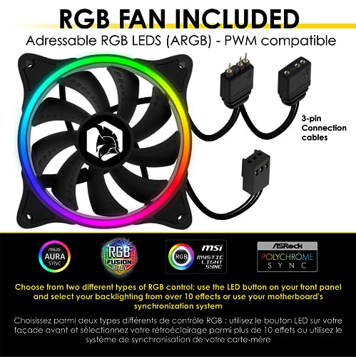 Case PC Gamer Darkwitcher ARGB mid-tower ATX – Pannello frontale metallo mesh e pannello laterale in vetro temperato – 4 Ventole 5 Volt PWM LED RGB direzionabili 120 MM - Nero - Case PC - Immagine 1