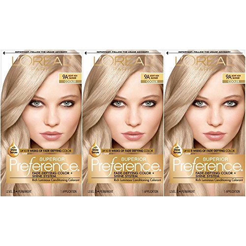 L'Oréal Paris Superior Preference Fade-Defying + Shine Permanent Hair Color, 9A Light Ash Blonde, 3 COUNT Hair Dye