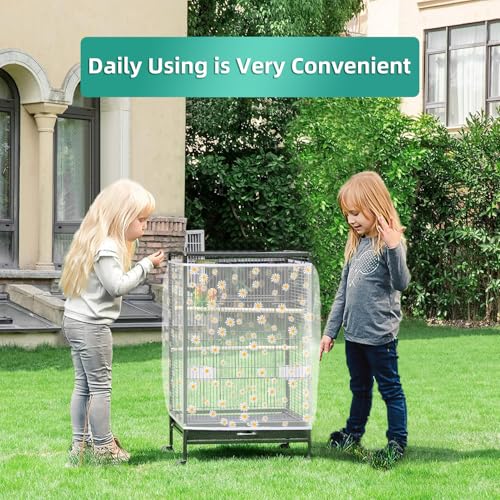 Image of Bird Cage Seed Catcher, Seed Catcher Guard Net Cover, Parrot Nylon Mesh Net Cover, Universal Soft Airy Cage Net Stretchy Skirt for Round Square Cages (Daisy-White, 15.7 inch x87 inch)