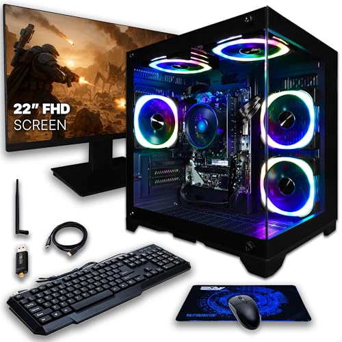 Image of SAAV Atlas Prebuilt Gaming PC Bundle Desktop Tower AMD Ryzen 5 8500G Radeon 740M Graphics 22in Monitor 16GB DDR5 256GB NVMe SSD WiFi 6 Windows 11 Black RGB Computer PC Gaming