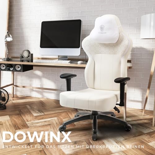 Sedia da gioco con pelle PU, sartoriale da gioco, per persone pesanti, ergonomica, inclinabile, per computer, grande e grande ufficio, con schienale alto (bianco) - Sedia gaming - Immagine 7