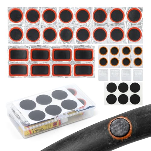 HOUSEEN Bike Tire Repair Kit, 44pcs Bycicle Inner Tube Puncture Patch Kits with 38pcs Patches and Metal Rasp for Mountain BMX MTB Ebike Scooter