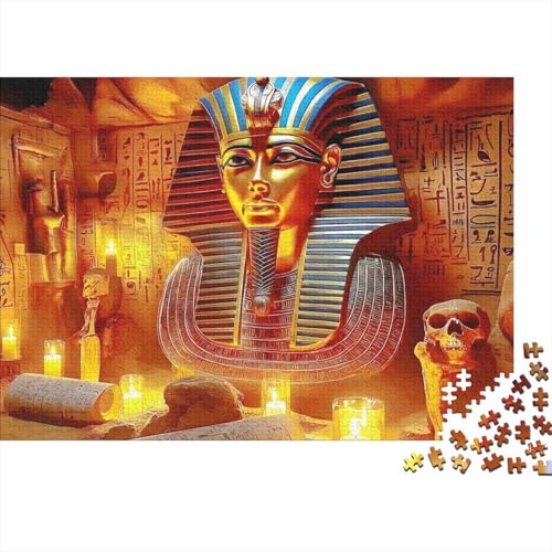 Egyptian Pharaoh Mask 1000 Pzas Máscara Tutankamón Oro Cartón Reciclado Set Rompecabezas Relajación Alivio Estrés Decoración Pared Regalo Aniversario 70x50cm
