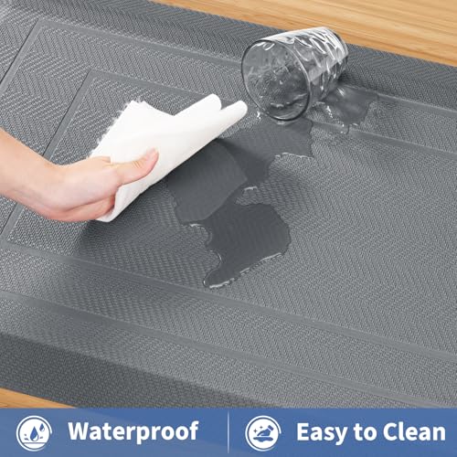 Image of UKISS 9 /10 inch inch Extra Thick Cushioned Anti Fatigue Kitchen Mat, Waterproof High Density Foam Standing Desk Mat, Non-Slip Ergonomic Comfort Mat for Kitchen, Office,Workstation Black (Grey, 20 inch X 48 inch)