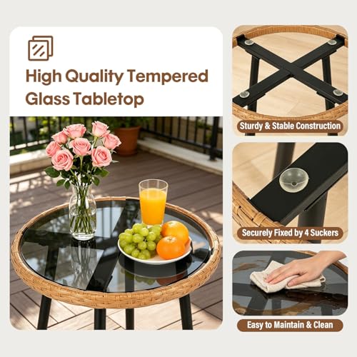 Image of PayLessHere 3 Piece Patio Bistro Set, Outdoor Wicker Apartment Balcony Furniture Sets, All-Weather Rattan Balcony Furniture Set for Patio Front Porch Apartment, Beige