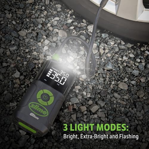 Image of Slime 40089 Cordless 3-in-1 Tire Inflator w /Power Bank & LED Light, Auto Shut-Off, Digital Display & 6 Presets, Flat to Full in 8 Mins, Car, Bike, Motorcycle & More