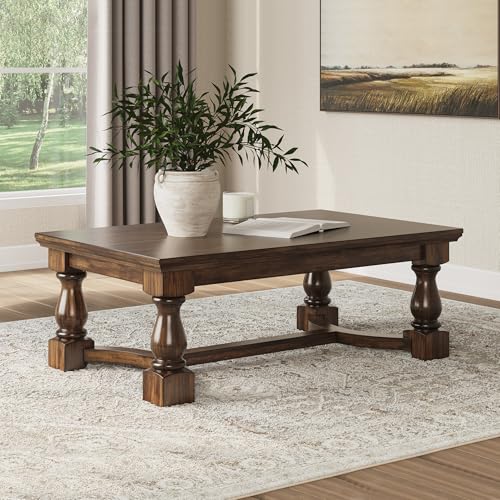 Image of Signature Design by Ashley Sturlayne Transitional Coffee Table with Trestle Base, Dark Brown