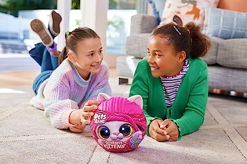 Pets Alive Smitten Kittens Surprise, Minx, Nurture Play, Kuscheltier zum Auspacken, Interaktiv, 10 Sounds, Ultraweiche Plüschtiere, Elektronisches Haustierkätzchen adoptieren (Minx)