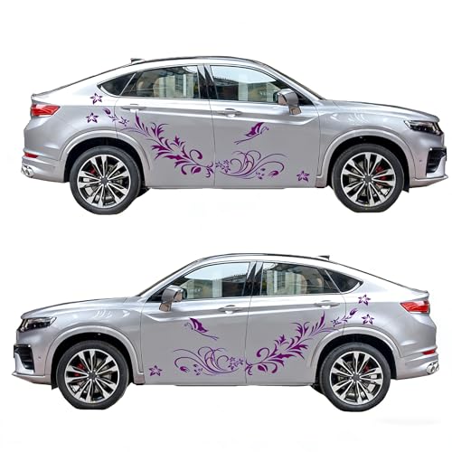 Image of Car Body Decals Carved Hollow Flower Butterfly Decorative Stickers Anti-Scratch for Cars, Vans, SUVs, Trucks,Set of 3 pcs (Purple)
